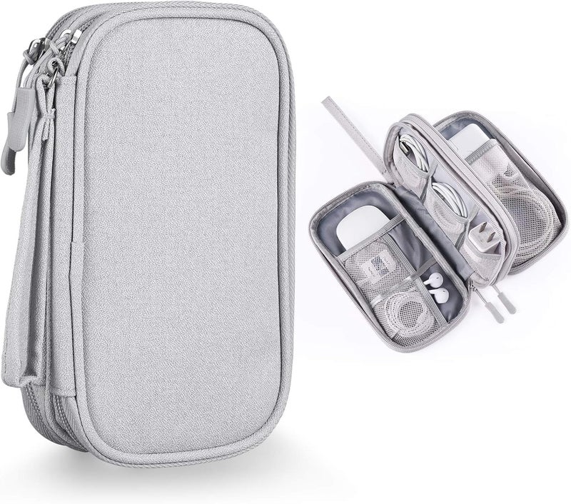 RATAVA Electronics Organizer Travel Case – 2-Layer Waterproof Cable Storage Bag for Cords, Chargers, Phone, USB, Earphones & Accessories – Portable Tech Organizer Pouch 1PC (Grey) - Image 1