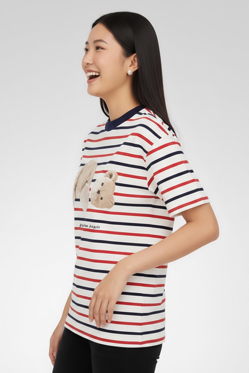 Palm Angels Women Round Neck Short Sleeves Stripe T-Shirt, Multicolor - Image 2