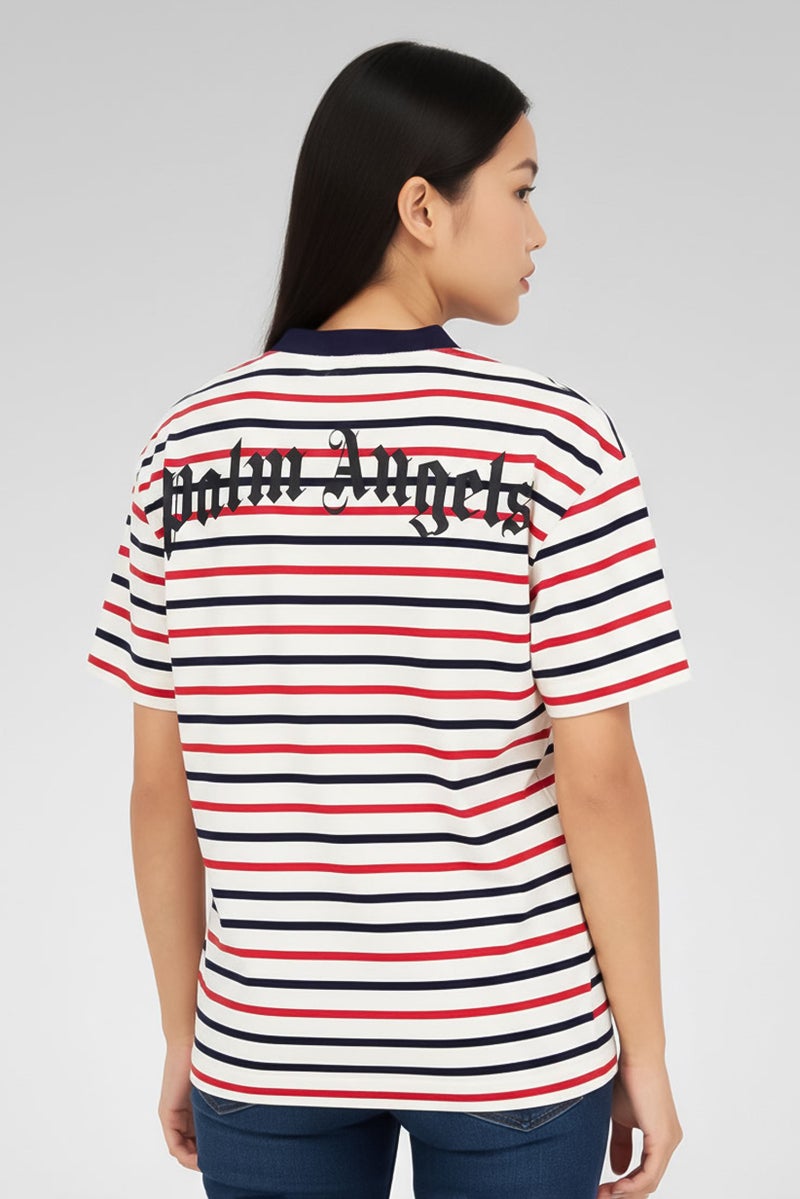 Palm Angels Women Round Neck Short Sleeves Stripe T-Shirt, Multicolor - Image 3