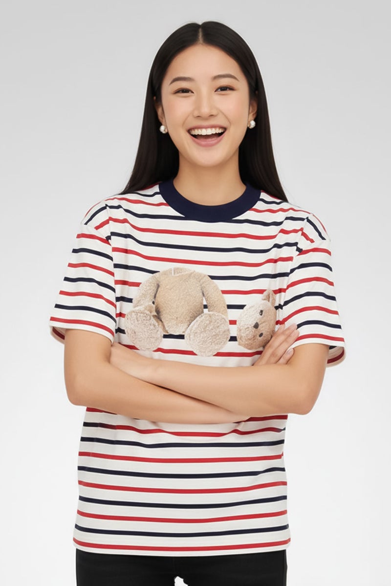 Palm Angels Women Round Neck Short Sleeves Stripe T-Shirt, Multicolor - Image 1