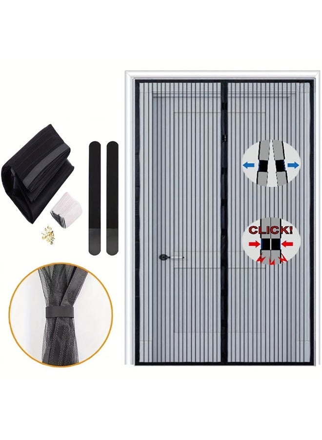 Magnetic Screen Door -Fit Door Size 100 x 210cm Retractable Screen Door Mesh for Front Door or Sliding Door, Pet & Kid Friendly, Hands-Free Closure Keeps Bugs Out & Lets Breeze in, Stripe Black - Image 3