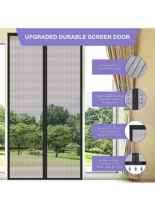 Magnetic Screen Door -Fit Door Size 100 x 210cm Retractable Screen Door Mesh for Front Door or Sliding Door, Pet & Kid Friendly, Hands-Free Closure Keeps Bugs Out & Lets Breeze in, Stripe Black - Image 4
