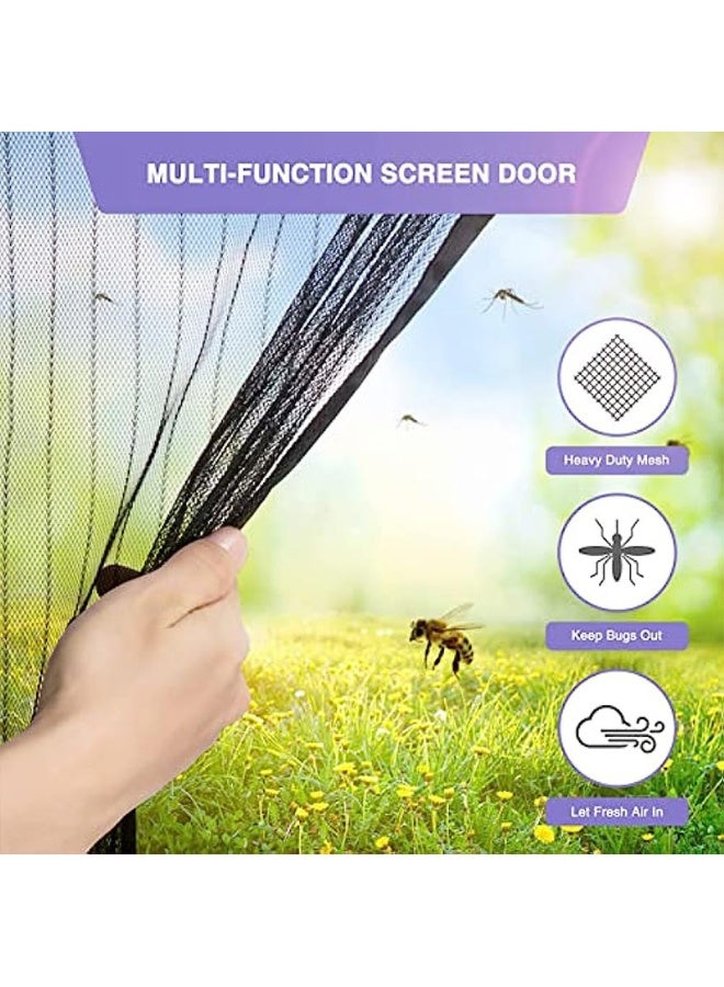 Magnetic Screen Door -Fit Door Size 100 x 210cm Retractable Screen Door Mesh for Front Door or Sliding Door, Pet & Kid Friendly, Hands-Free Closure Keeps Bugs Out & Lets Breeze in, Stripe Black - Image 2