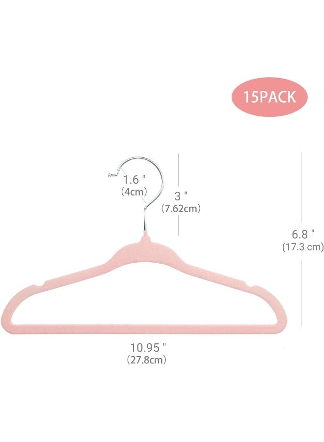 ManGotree Baby Velvet Hangers, Infant and Toddler Hangers, No-Slip Children Hangers, Ultra-Slim Space Saving Kids Hangers, Sturdy & Durable Clothes Hangers 15 Pack (Pink) - Image 2