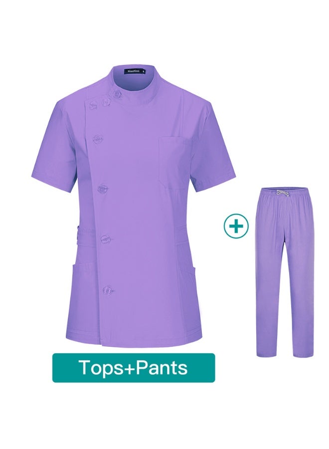 NIBEMINENT Button Closure and waist retraction Scrub Set Medical Uniforms Nurse Clothes Women Round Neck Surgical Workwear Pair Dental Suit - Image 1