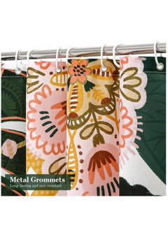 KASTWAVE Floral Shower Curtain Set, with Hooks, Tropical Leaves Fabric Cloth Shower Curtains, Watercolor Plant Leaves with Floral Bathroom Shower Curtain, for Rustic Vintage Bathroom Decor, 70x70  - Image 3