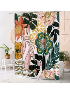 KASTWAVE Floral Shower Curtain Set, with Hooks, Tropical Leaves Fabric Cloth Shower Curtains, Watercolor Plant Leaves with Floral Bathroom Shower Curtain, for Rustic Vintage Bathroom Decor, 70x70  - Image 2