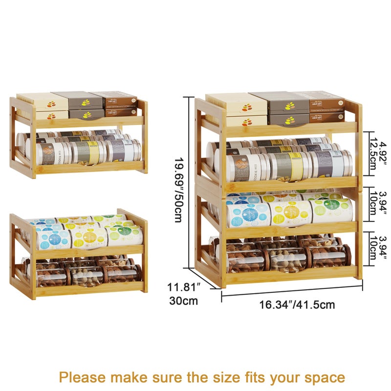 BAMBANG Can Organizer for Pantry, Detachable Bamboo 4 Tier Stackable Can Storage Rack, Rolling Soda Can Dispenser Can Holders for Cabinet, Holds Up to 48 Cans - Image 2