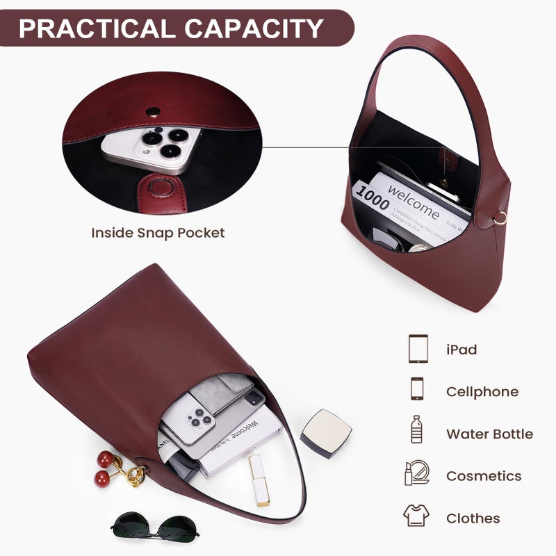 HICARRY Faux Suede Hobo Bags Vegan Leather Shoulder Bag Tote for Women with Cherry Charm Slouchy Designer Handbag Purse Fall Fashion - Image 5