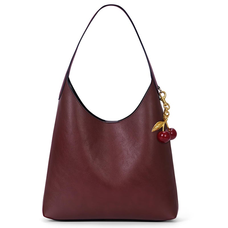 HICARRY Faux Suede Hobo Bags Vegan Leather Shoulder Bag Tote for Women with Cherry Charm Slouchy Designer Handbag Purse Fall Fashion - Image 1