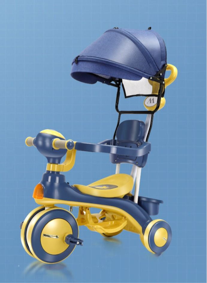 Foldable Trike for Toddlers Toddler Tricycle Stroller Push and Fold  Tricycle for Ages 10 Months to 3 Years Blue  - Image 1