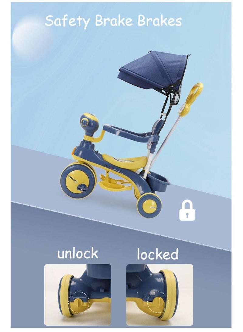Foldable Trike for Toddlers Toddler Tricycle Stroller Push and Fold  Tricycle for Ages 10 Months to 3 Years Blue  - Image 3