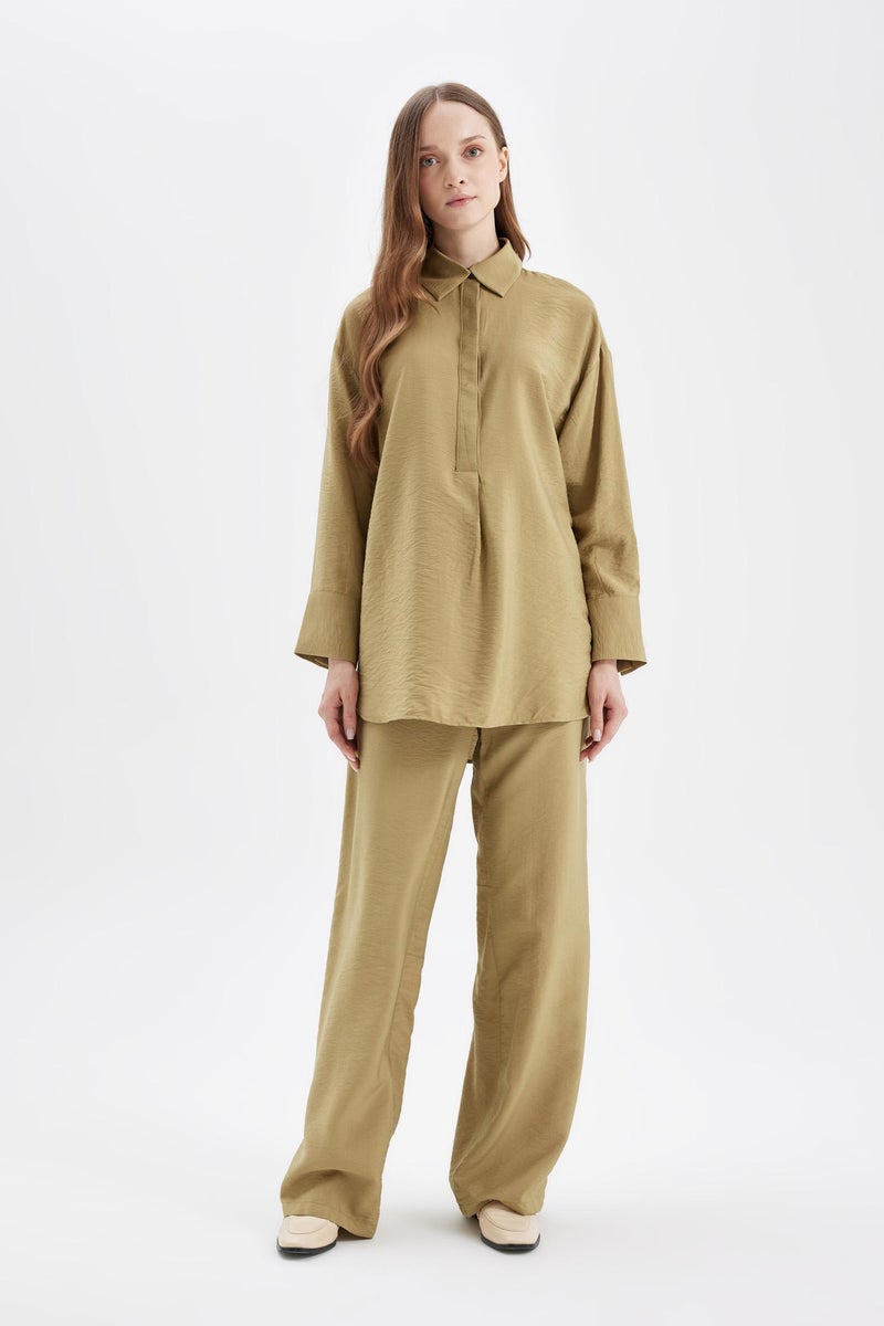 DeFacto Green Woman Relax Fit Long Sleeve Shirt Tunic Casual - Image 2