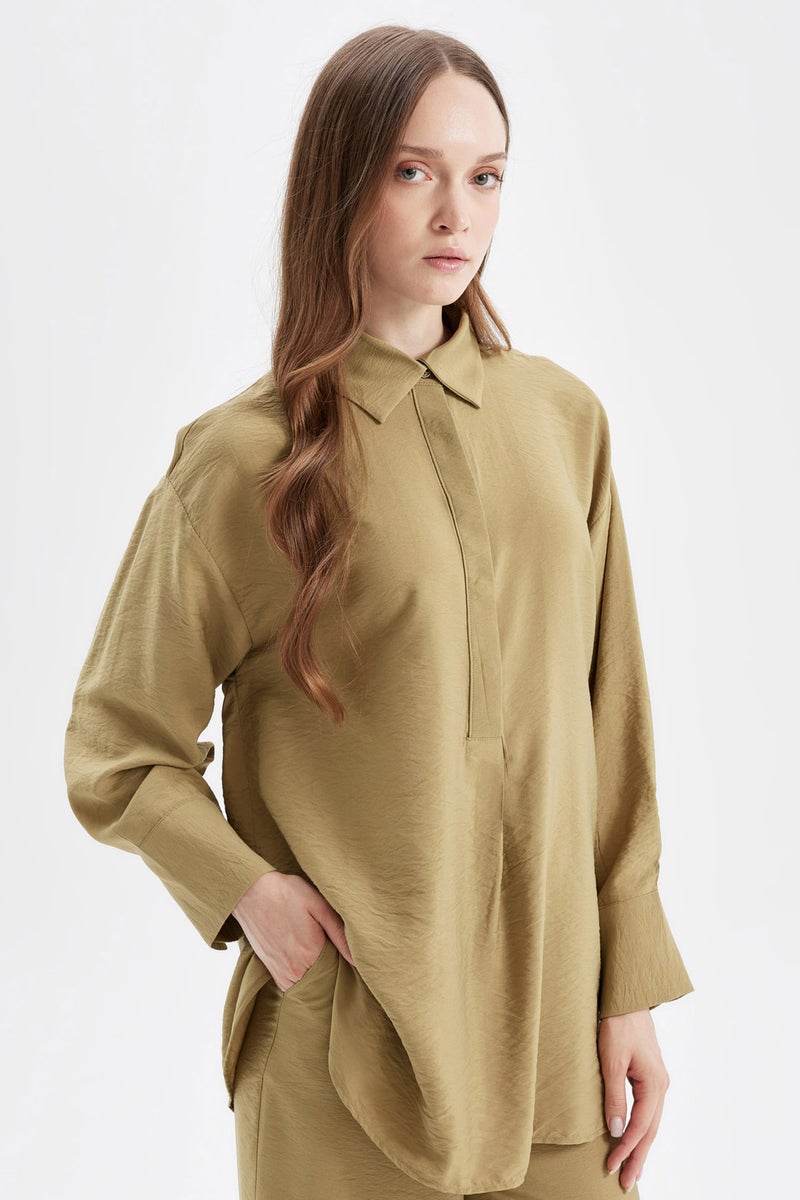 DeFacto Green Woman Relax Fit Long Sleeve Shirt Tunic Casual - Image 1