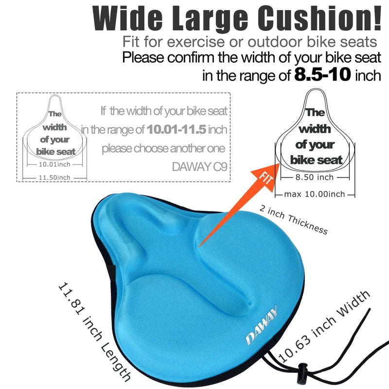 DAWAY Extra Soft Bike Seat Cushion - C6 Large Exercise Bicycle Saddle Cover, Thick Widen Foam & Gel Padded, Comfort Breathable Cycling Pad, Fit for Peloton Bikes, Indoor Outdoor Bycicle - Image 2