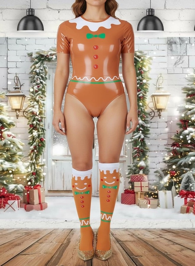 ToBeInStyle Women's Festive Gingerbread Man Knee Socks - Multicolor - OS - Image 4