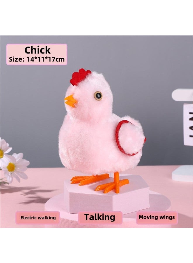 Imitation Chicken Plush Electric Chicks Can Walk, Move Wings, Chattering Electronic Pet Baby Toys Wholesale-Color:Chick-powder (chuch)  - Image 1