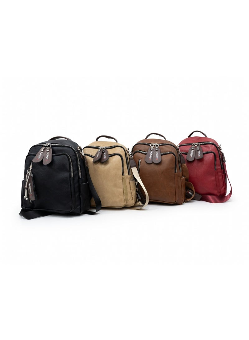 Elegant Textured Vegan Leather Backpack - Black - Image 5