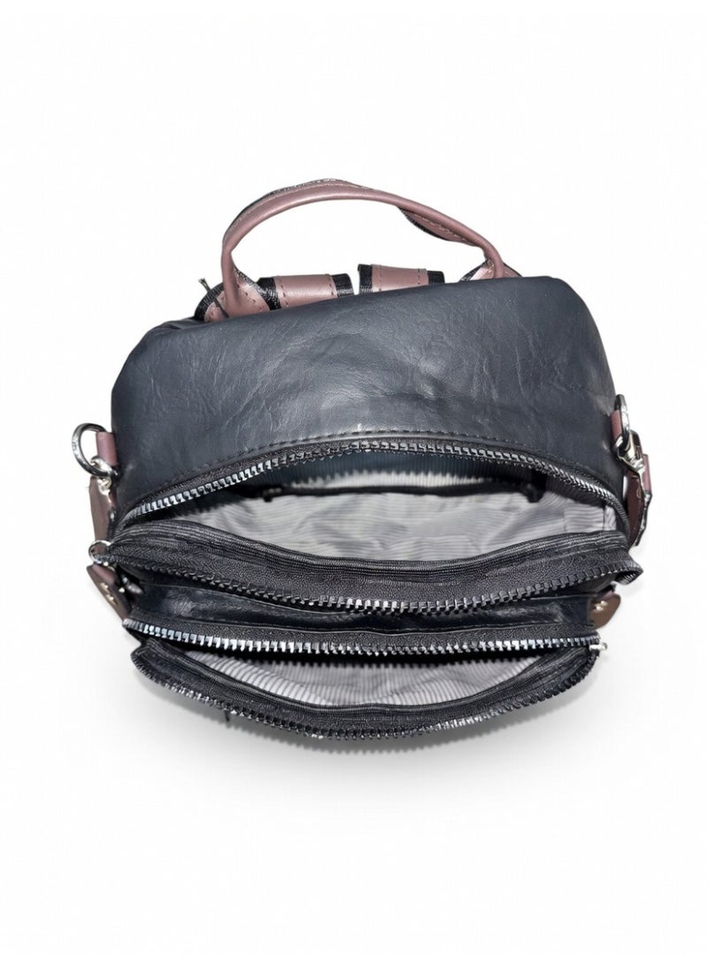 Elegant Textured Vegan Leather Backpack - Black - Image 3