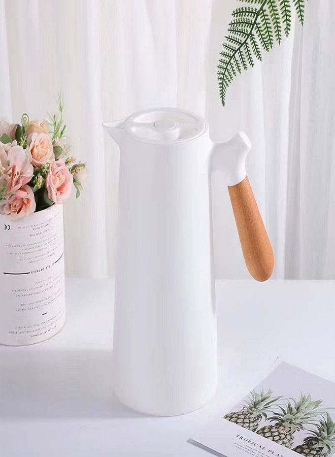 fashionhome Thermal Double Walled Coffee Thermos Jug Large Capacity 1 Liter with Detachable Wooden Handle - Image 2