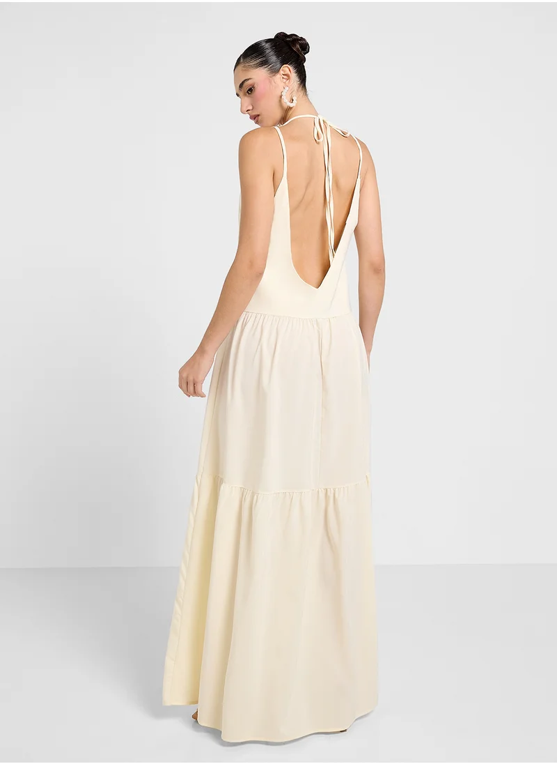 جينجر Strappy Backless A Line Tiered Dress