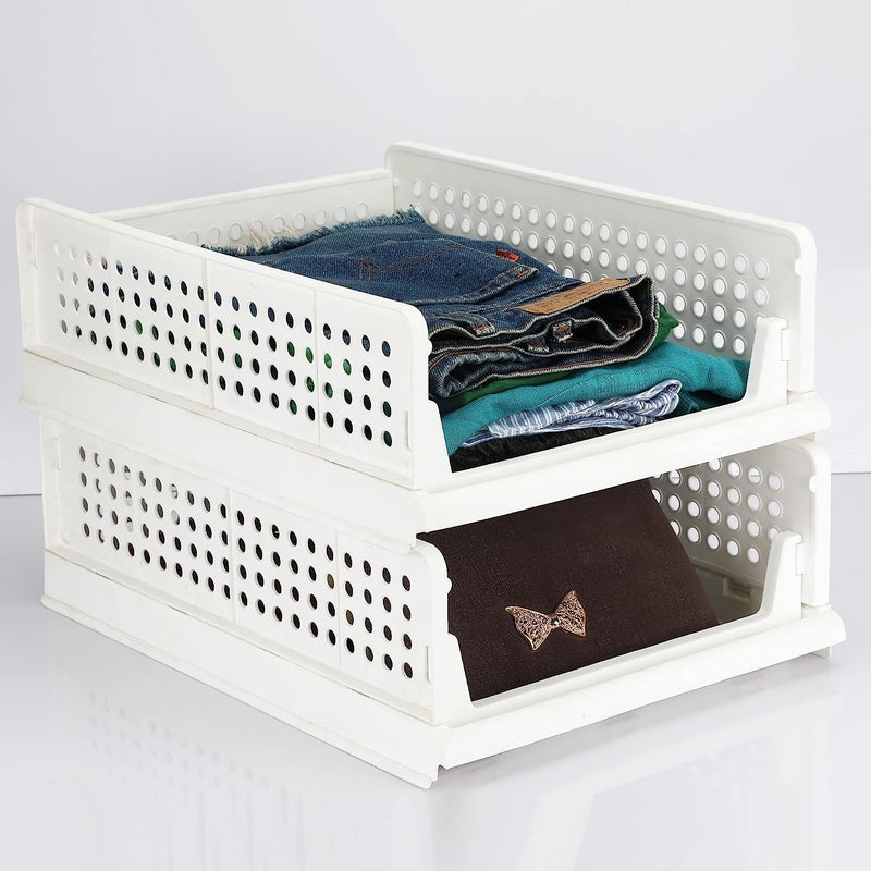 SHRUTI Clothes Organizer For Wardrobe Cupboard Organizer Foldable Clothes And Stackable Closet Organizer Drawer Organizer For Clothes Almirah Space Organizer For Cupboard Pack of 2 White - Image 1