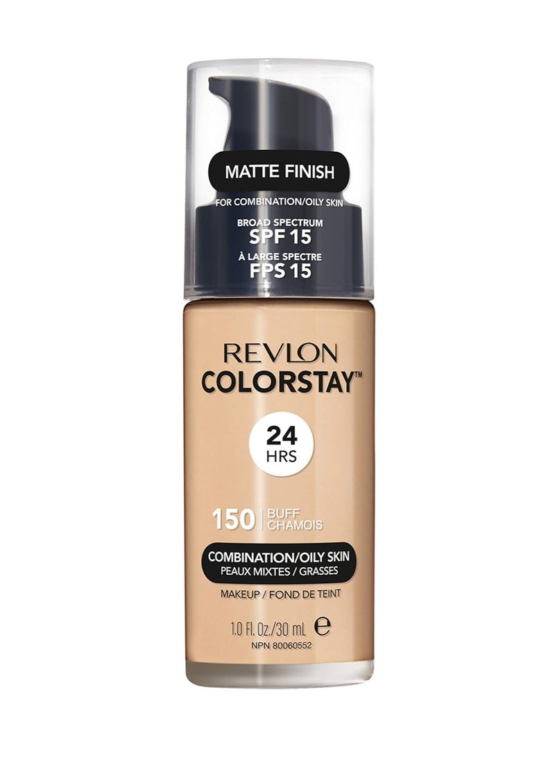 Revlon Professional - Colorstay Liquid Foundation Makeup for Combination/Oily Skin SPF15 Medium to Full Coverage (30ml) Matte Finish, Buff (150) Unisex - Image 1