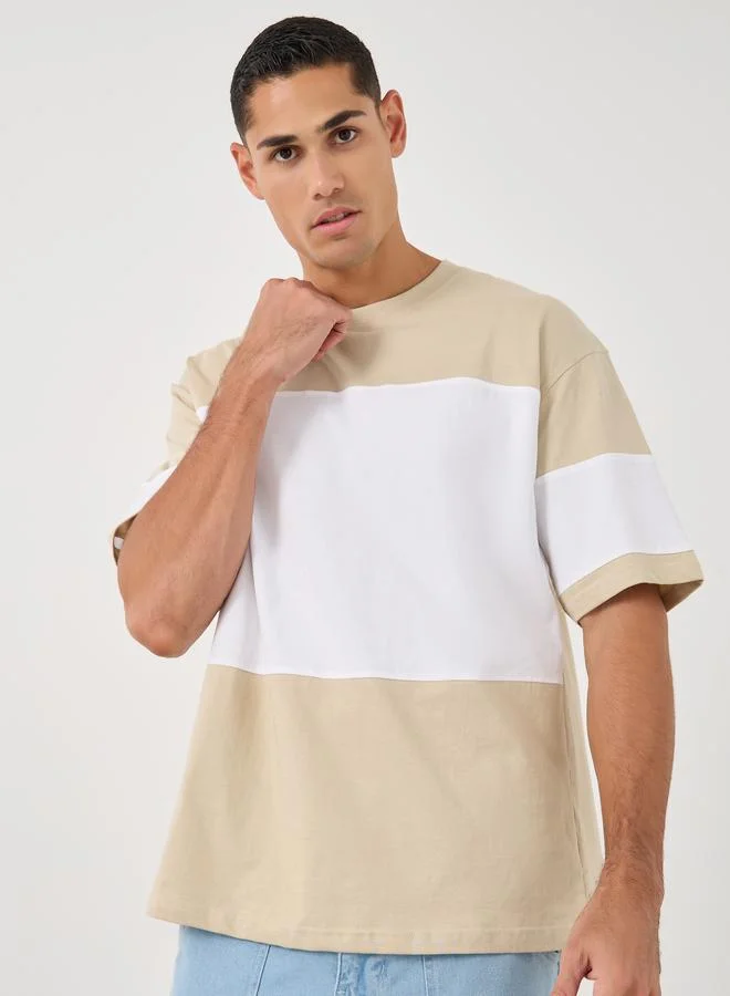 Styli Styli Color Block Oversized Round Neck T-Shirt