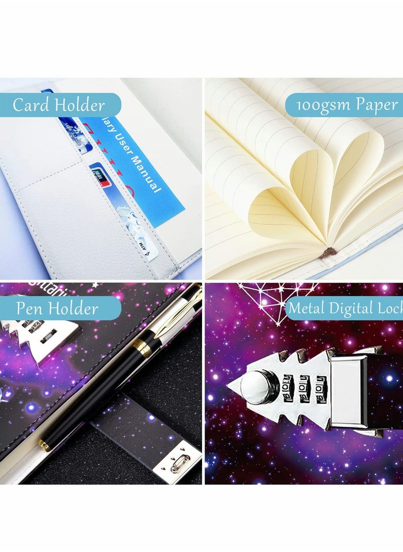 Diary With Lock, Gemini Starry Sky Refillable Password Noteook, Constellation Writing Notebook A5 Notebook for Girls Ladies Children constellation Gifts (8.5 x 5.9 inches)