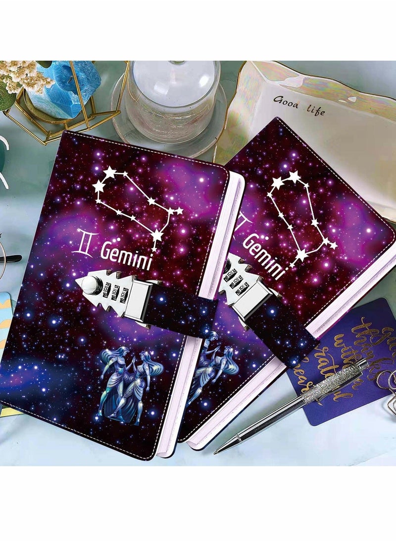Diary With Lock, Gemini Starry Sky Refillable Password Noteook, Constellation Writing Notebook A5 Notebook for Girls Ladies Children constellation Gifts (8.5 x 5.9 inches)