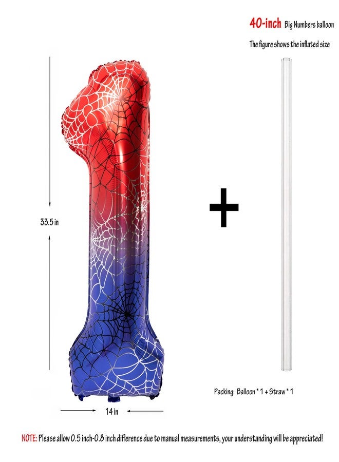 CHANGZHONG 40 Inch Red and Blue Spider Theme Large Number 1 Balloon Giant Foil Birthday Balloons for Spider Theme Party Boy or Girl 1 th Birthday Wedding Anniversary Baby Shower Party Decorations - Image 2