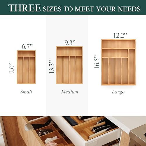 BEKVEM Small Silverware Organizer, Bamboo Kitchen Drawer Organizer, Utensil Holder, Cutlery Tray & Spoon Flatware Storage with Grooved Drawer Dividers - Image 2