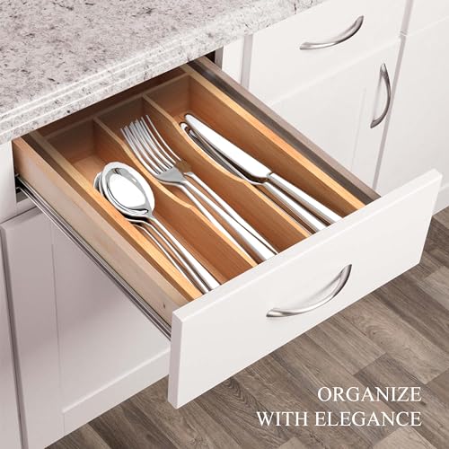 BEKVEM Small Silverware Organizer, Bamboo Kitchen Drawer Organizer, Utensil Holder, Cutlery Tray & Spoon Flatware Storage with Grooved Drawer Dividers - Image 5