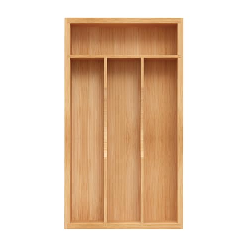 BEKVEM Small Silverware Organizer, Bamboo Kitchen Drawer Organizer, Utensil Holder, Cutlery Tray & Spoon Flatware Storage with Grooved Drawer Dividers - Image 1