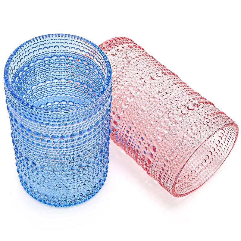 ZOOFOX Set of 6 Vintage Drinking Glasses, 12 Oz Colored Hobnail Glasses Tumbler, Embossed Design Glass Tumblers Set for Water, Beverages, Juice, Beer, Cocktail, Whiskey, Milk - Image 3
