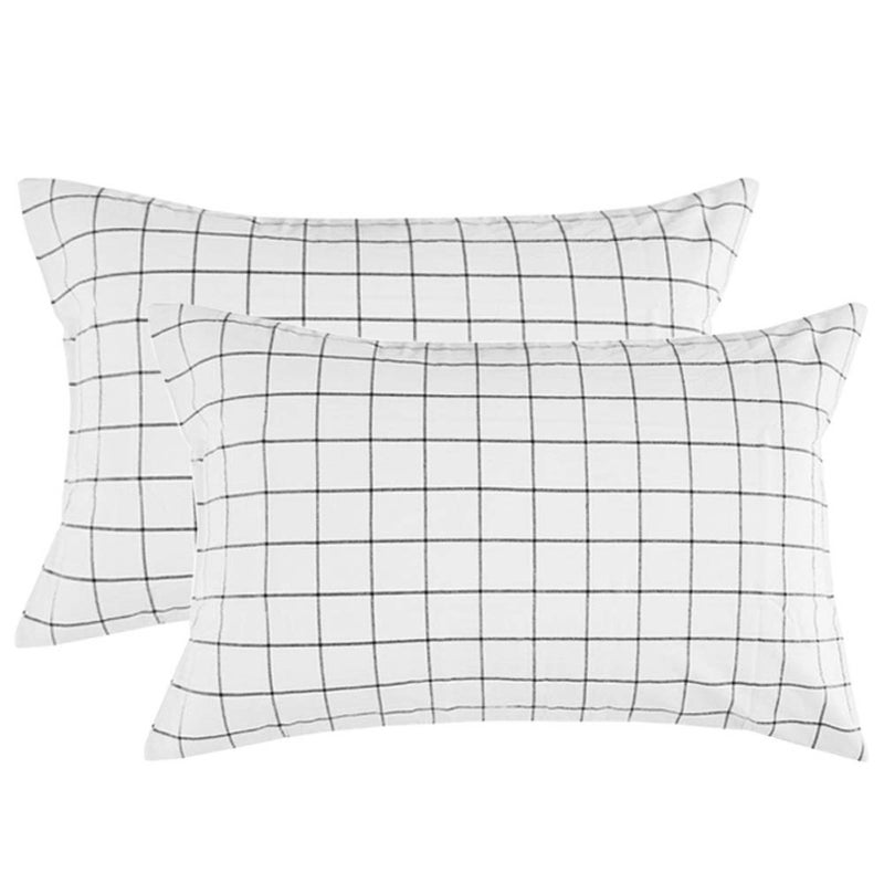 Nanko Grid Bed Pillow Case Set (2 Pack), White Grid Plaid Geometric Pattern Printed Pillowcases/Pillow Shams for Modern Duvet Cover/Bed Sheets Set- 20x30 inch Standard Queen Size - Image 1