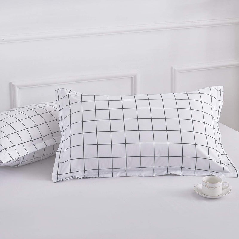 Nanko Grid Bed Pillow Case Set (2 Pack), White Grid Plaid Geometric Pattern Printed Pillowcases/Pillow Shams for Modern Duvet Cover/Bed Sheets Set- 20x30 inch Standard Queen Size - Image 5