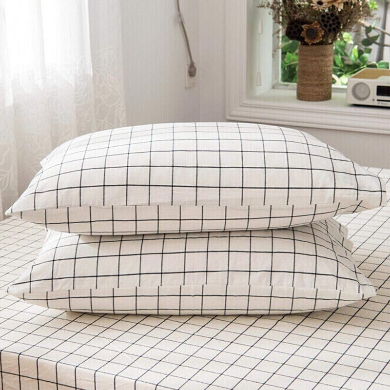 Nanko Grid Bed Pillow Case Set (2 Pack), White Grid Plaid Geometric Pattern Printed Pillowcases/Pillow Shams for Modern Duvet Cover/Bed Sheets Set- 20x30 inch Standard Queen Size - Image 4