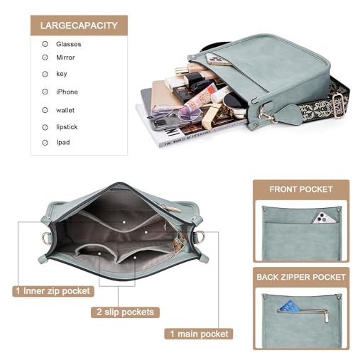 HKCLUF Crossbody Bags for Women Trendy Vegan Leather Hobo Handbags With 2 Adjustable Guitar Strap Crossbody Bucket Purse for Women(Green) - Image 3