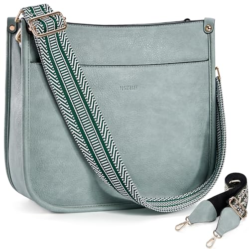 HKCLUF Crossbody Bags for Women Trendy Vegan Leather Hobo Handbags With 2 Adjustable Guitar Strap Crossbody Bucket Purse for Women(Green) - Image 1