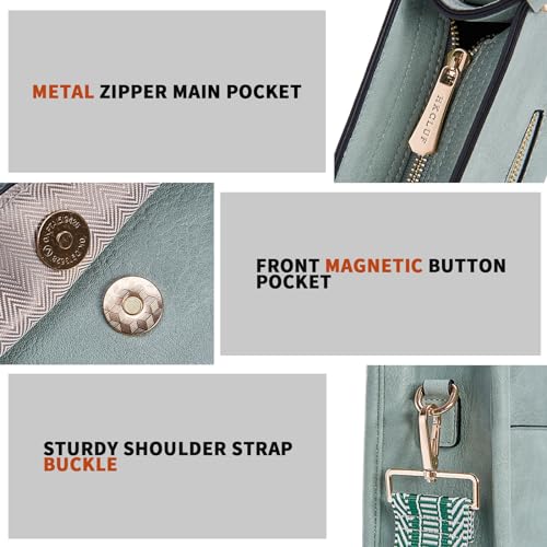 HKCLUF Crossbody Bags for Women Trendy Vegan Leather Hobo Handbags With 2 Adjustable Guitar Strap Crossbody Bucket Purse for Women(Green) - Image 5
