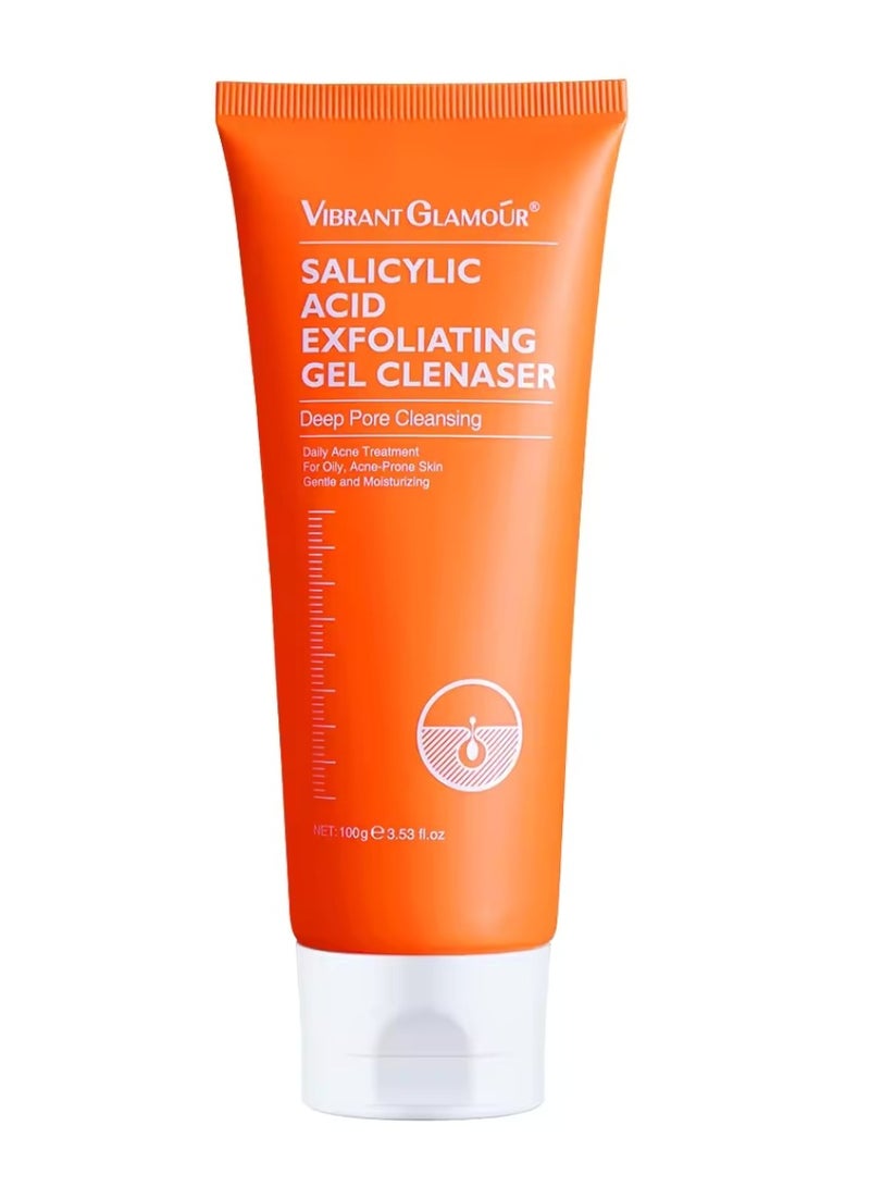 Vibrant Glamour 100g Salicylic Acid Exfoliating Gel Cleanser Deep Pore Cleaning Daily Acne Treatment for Oily Acne Prone Skin Gentle Hydrating Moisturizing Face Exfoliating Gel Cleanser  - Image 1