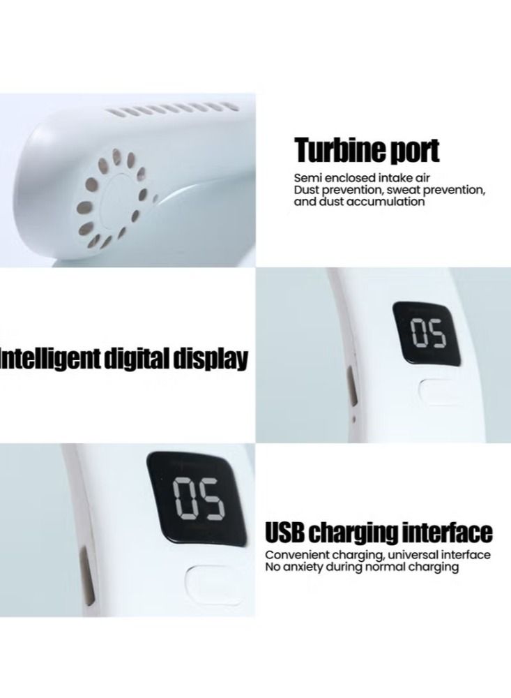 Dream Zone Mini Cooling Fan USB Rechargeable Leafless Portable Folding Sports Hanging Neck Fan White - Image 4