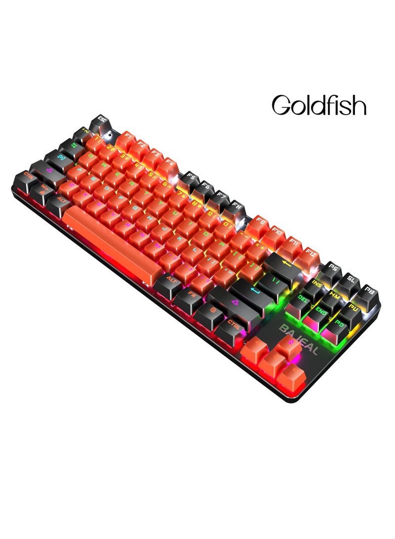 جولدفش 87 مفاتيح لوحة المفاتيح السلكية المختلطة الخفيفة ، مع التبديل الميكانيكية الأزرق وأزرار التعليق الأسود / البرتقالي - Image 2