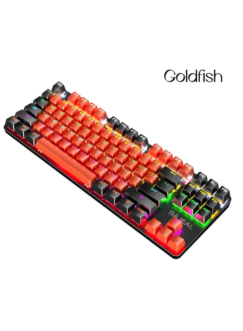 جولدفش 87 مفاتيح لوحة المفاتيح السلكية المختلطة الخفيفة ، مع التبديل الميكانيكية الأزرق وأزرار التعليق الأسود / البرتقالي - Image 3
