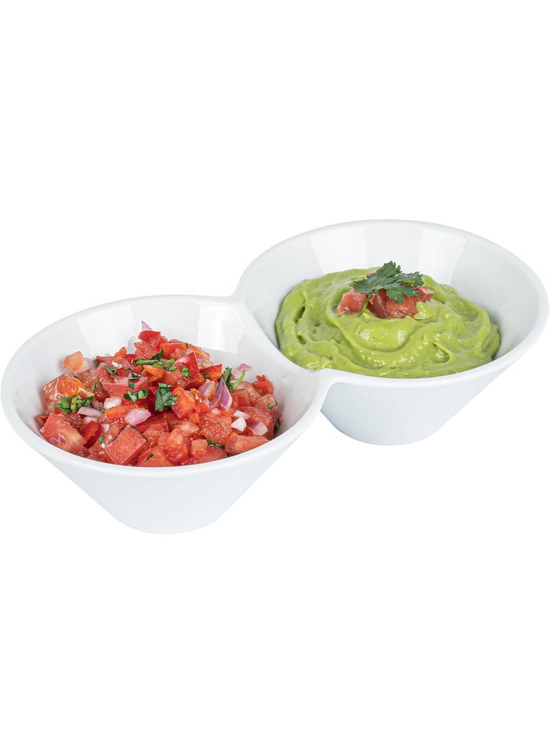 Restaurantware Restaurantware91 x 49 x 23 Inch Double Dip Bowls 1 Microwavable Condiment Server  2 Compartments Microwavable White Porcelain Dip Tray Dishwashable For Snacks Condiments Or Toppings  - Image 1