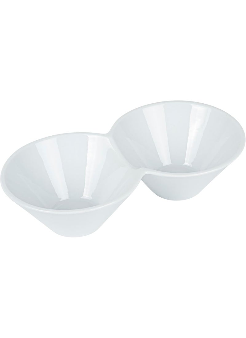 Restaurantware Restaurantware91 x 49 x 23 Inch Double Dip Bowls 1 Microwavable Condiment Server  2 Compartments Microwavable White Porcelain Dip Tray Dishwashable For Snacks Condiments Or Toppings  - Image 2