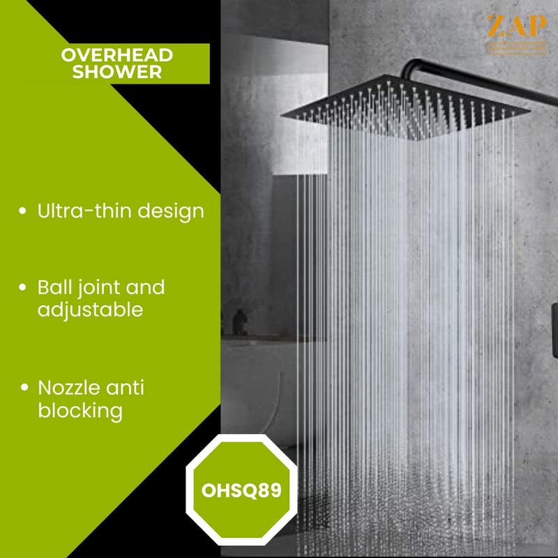 ZAP دش علوي مثبت على الحائط مربع أسود دوار 360 درجة من الفولاذ المقاوم للصدأ | فوهة سيليكون مضادة للميكروبات | رفيع للغاية وخفيف الوزن فقط دش علوي (8 بوصة، رأس دش فقط) - Image 4