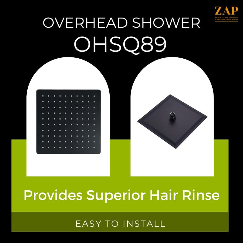 ZAP دش علوي مثبت على الحائط مربع أسود دوار 360 درجة من الفولاذ المقاوم للصدأ | فوهة سيليكون مضادة للميكروبات | رفيع للغاية وخفيف الوزن فقط دش علوي (8 بوصة، رأس دش فقط) - Image 3