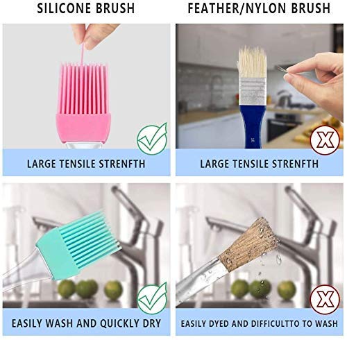 Xacton Set of 2 Kitchen Silicon Flat Pastry Brush Multi Purpose Silicon Oil Cooking Brush for Grilling, Tandoor and BBQ (Multicolor) - Image 3